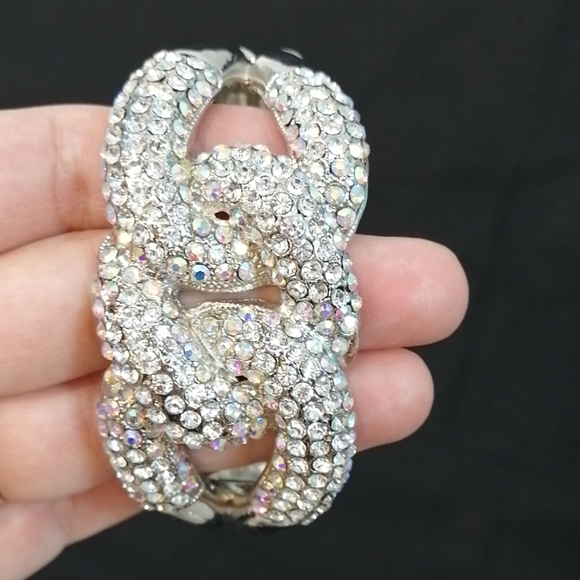 Crystal Bling Encrusted Chunky Silver Bracelet Cuff - Picture 4 of 11